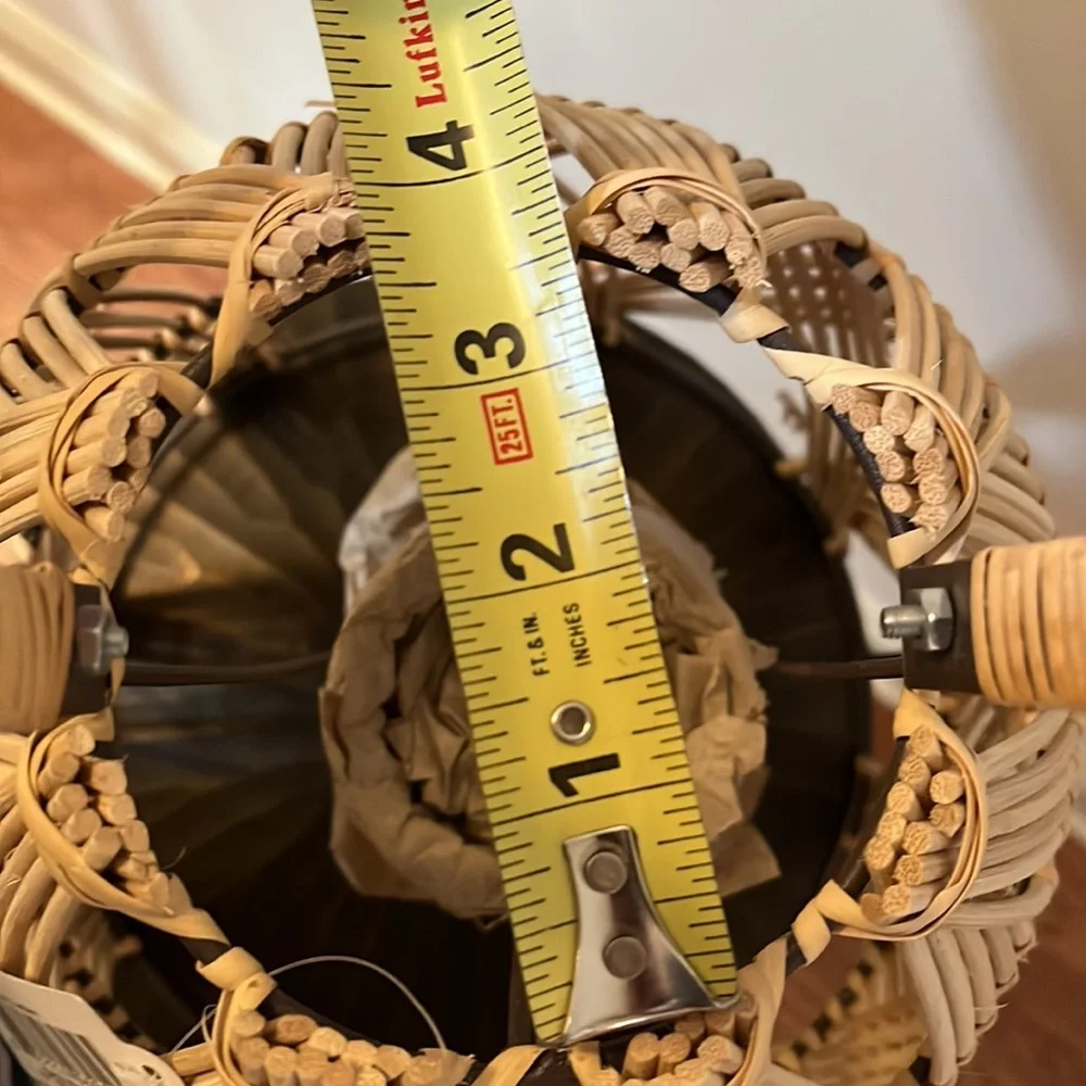 Woven Rattan Lantern with Glass Chimney / NWT
